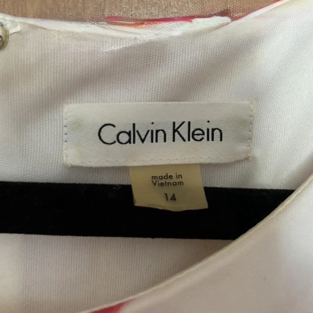 Calvin Klein Pink Tie Dye Floral Scuba Knit‎ Sleeveless Flare Dress Pockets 14